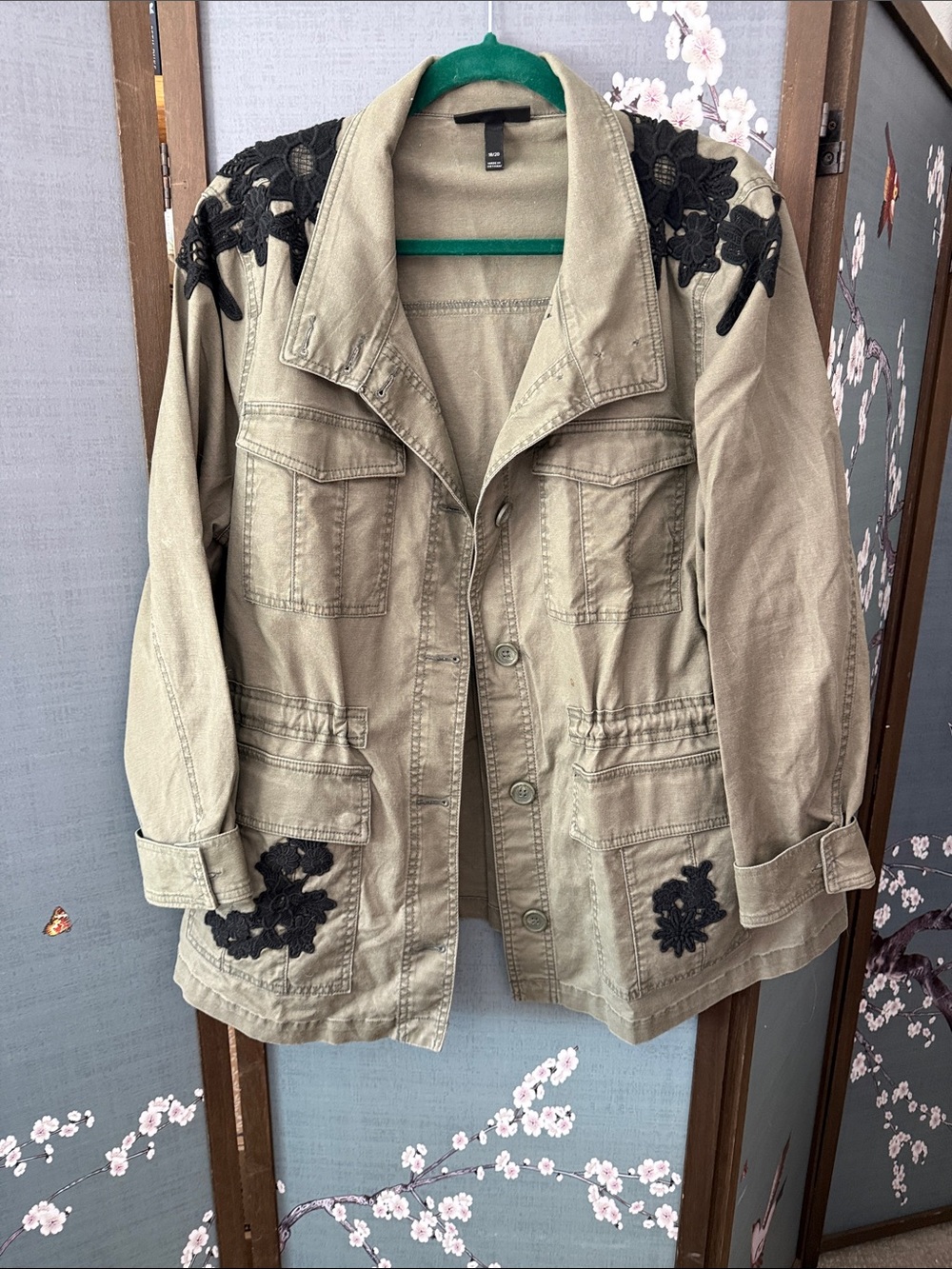 Lane Bryant Olive Utility Jacket with black accents